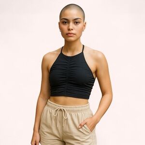A.L.C. Classic Minimalist Elegant Cute Ruched Halter Swim Top Black  NWT Size M